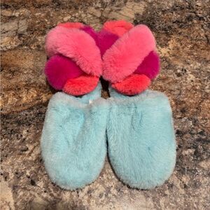 Two pairs of Girl’s Cat & Jack Colorful Fuzzy Slippers